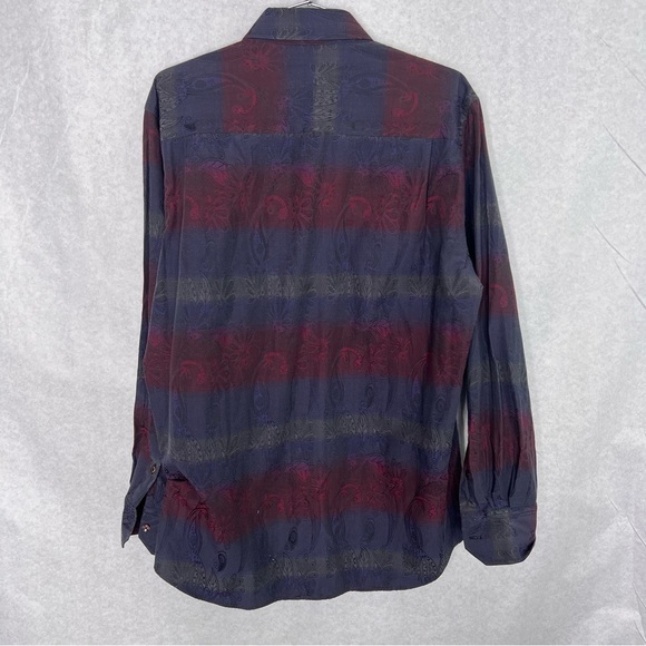 Luchino Visconti Mens Shirt Sz M Burgundy Navy Paisley Button-Up Long Sleeve - Picture 2 of 7